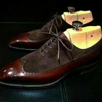 Handmade dark brown wing tip brown formal shoes for men, men brown dress shoes