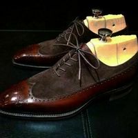 Handmade dark brown Wing Tip Brown Formal Shoes for men, Men brown Dress Shoes - Thumbnail 4