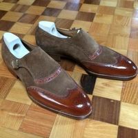 New Brown Handcrafted Monk Genuine Leather Single Buckle Strap Men Shoes - Thumbnail 4