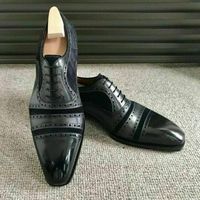 Latest Handmade men's Black Leather & Suede Shoes, Men Lace up Cap Toe Dress - Thumbnail 1