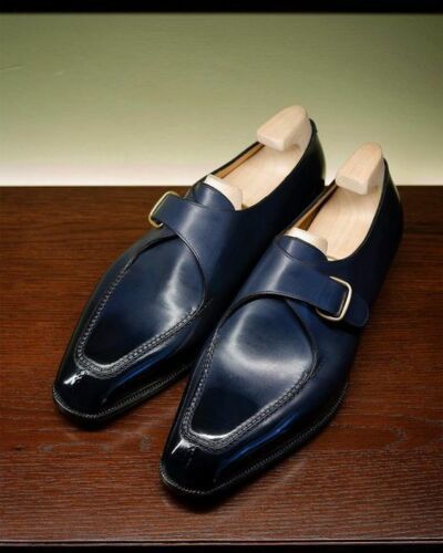 New Handmade Blue formal monk Shoes, Men dress shoes, Men leather shoes