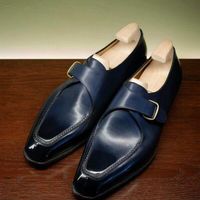 New Handmade Blue formal monk Shoes, Men dress shoes, Men leather shoes - Thumbnail 4
