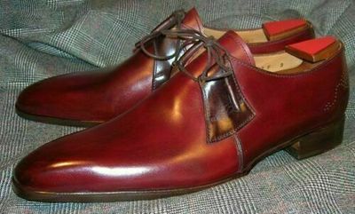 Men's Handmade Shoes Burgundy Leather Lace Up Formal Wear Casual Dress Shoes