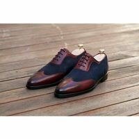 Handmade Men Two Tone Formal Shoes, Blue And Brown Oxford Dress Formal Shoes - Thumbnail 1