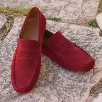 Handmade men red leather slip ons loafer shoes, men shoes moccasins