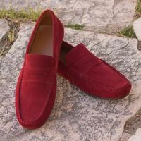 Handmade Men Red leather slip ons loafer shoes, Men shoes moccasins - Thumbnail 4