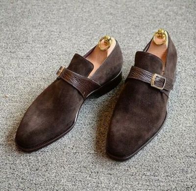 Handmade Brown Suede shoes, men's Monk Strap shoes, Men's Oxford shoes