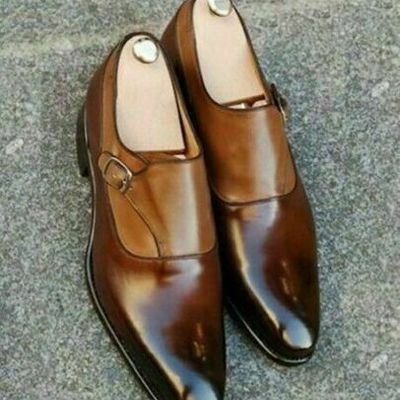 Men's handmade two tone brown monk strap formal dress custom made leather shoes