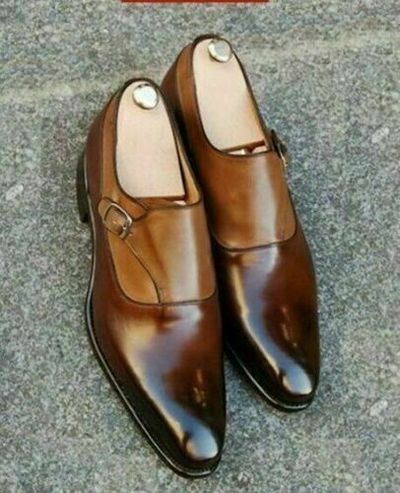 Men's Handmade Two Tone Brown Monk Strap Formal Dress Custom Made Leather Shoes