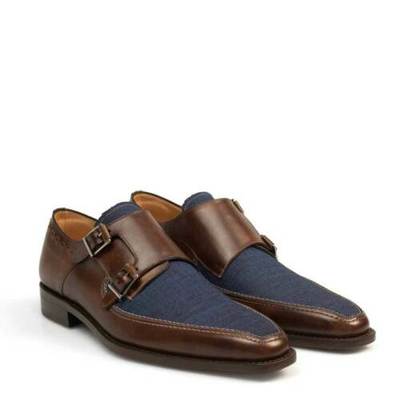 New two tone leather monks for men custom made two buckle for men top quality