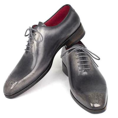 Men's handmade brogue toe grey lace up formal dress custom made leather shoes