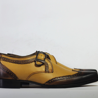 Handmade Tan & Brown Wing Tip Monk Steps Leather Shoes  - Thumbnail 4