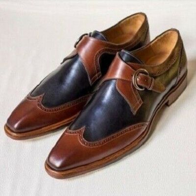 New handmade men's shoes, men two tone monk shoes leather shoes for men's dress