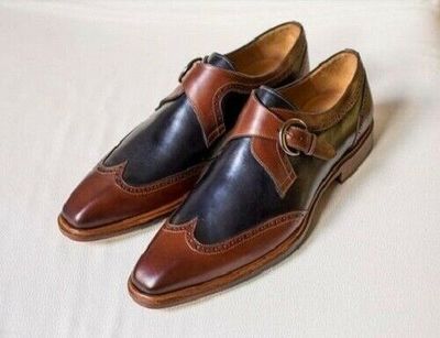 New Handmade Men's Shoes, Men Two tone monk shoes Leather shoes for men's Dress
