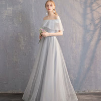Gray tulle prom dress simple evening dress - Thumbnail 1