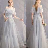 Gray tulle prom dress simple evening dress - Thumbnail 3