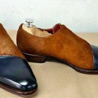 Handmade Men Stylish Two Tone Formal Shoes Men Leather and Suede Dress Shoes - Thumbnail 4