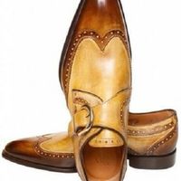 Handmade Brown Color Shoes Genuine Leather Single Monk Straps Wingtip Shoes - Thumbnail 1