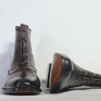 Handmade Chocolate Brown Cap Toe Ankle High Leather Lace Up Boot For Men's - Thumbnail 3