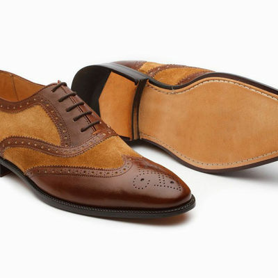 Handmade wing tip bespoke oxford spectator shoes leather suede brogue shoes