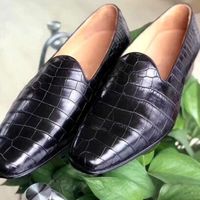 Men Handmade Leather Loafer Formal Crocodile Texture Leather Men Tan Brown Shoes - Thumbnail 1