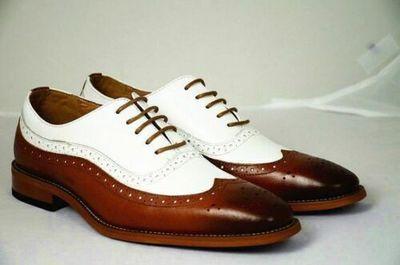 New Handmade Oxford Spectator wingtip Shoes, Men's Brown & white Dress Shoes