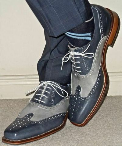 Handmade men fashion wingtip two tone shoes, Men wingtip gray brogue shoes