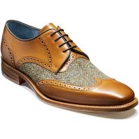 Handmade Tan Tweed Leather Two Tone Shoes Elegant Wing Tip Cap Dress Formal - Thumbnail 1