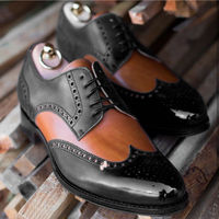 Men’s Handmade Black & Tan Brown Color Leather Shoes, Wing Tip Brogue Dress - Thumbnail 1