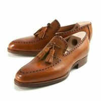 Handmade Men's Loafer Brown Shoes, Brown Leather With loafer slips - Thumbnail 1