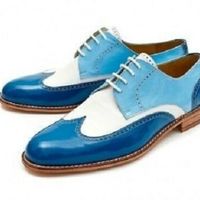 Handmade Men Wingtip Leather Multi Color Shoes, Men's Lace Up Wingtip Shoes - Thumbnail 1