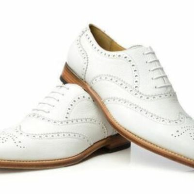 Handmade men wingtip brogue formal shoes, men party dress white shoes, men shoes