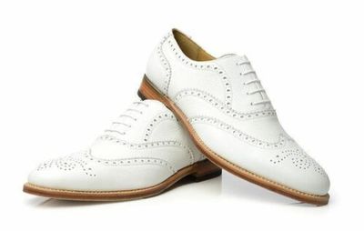 Handmade Men wingtip brogue formal shoes, Men party dress white shoes, Men shoes