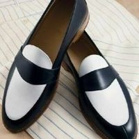 Handmade Men Navy blue and white leather shoes, Men slip ons Men Spectator shoes - Thumbnail 1