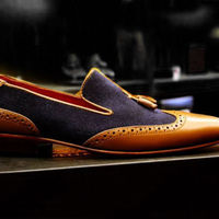 Handmade Tussle Leather Wing tip Slippers Casual Dress Wedding Loafer Shoes Men - Thumbnail 3