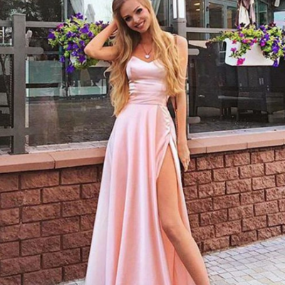 Sweetheart a line spaghetti straps long pink prom dresses - Thumbnail 5