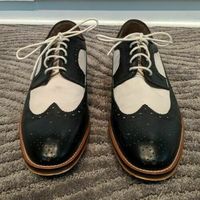Handmade Men's Two Tone Black and White Wing Tip Leather Lace Up Handmade Shoes - Thumbnail 4