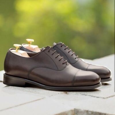 Handmade men’s brown color leather shoes, cap toe dress formal lace up shoes