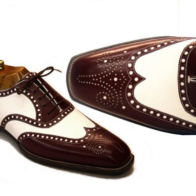 Handmade brown brogue shoes wing tip brogue leather tuxedo casual fashion boot