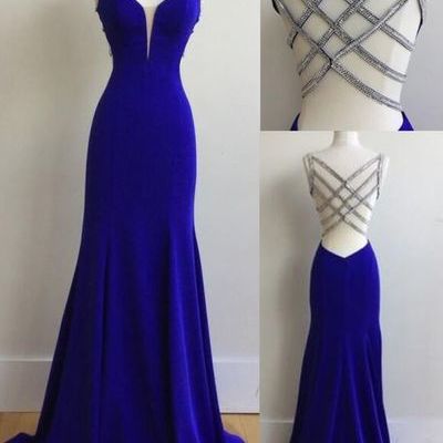 Sexy mermaid spaghetti straps royal blue long prom dress with beading,238 - Thumbnail 3