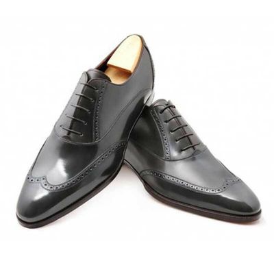 Handmade Men Wingtip brogue formal shoes, Men black leather dress shoes