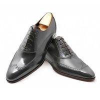 Handmade Men Wingtip brogue formal shoes, Men black leather dress shoes - Thumbnail 1
