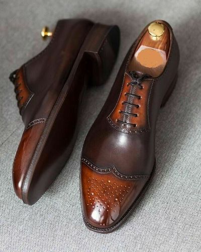 Men two tone brown leather formal lace-up shoes custom leather oxford shoes