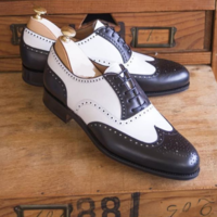New men's Handmade men black and white shoes, men spectator brogue dress shoes - Thumbnail 4