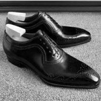 Men's Handmade Black Lace Up Oxford Formal Dress Custom Made Leather Shoes - Thumbnail 1