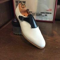 New Handmade Men Black & White Leather Shoes with Buckle - Thumbnail 4