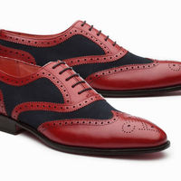 Handmade Shoes Designer Wingtip Brogue Tuxedo Red Black Leather Fashion Shoes - Thumbnail 4