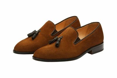 Brown Original Suede Leather Tassel Loafers Slip Ons Pointed Toe Shoes for Men's