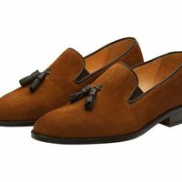 Brown Original Suede Leather Tassel Loafers Slip Ons Pointed Toe Shoes for Men's - Thumbnail 3