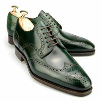 Handmade men derby green shoes, dress formal leather shoes, wingtip brogue shoes - Thumbnail 4
